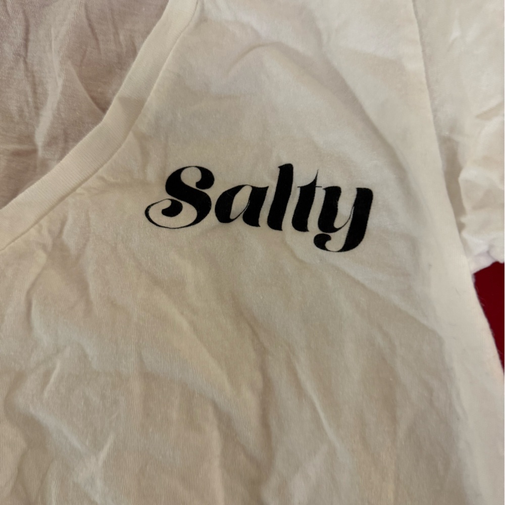 White T-Shirt with Black 'Salty' Print
